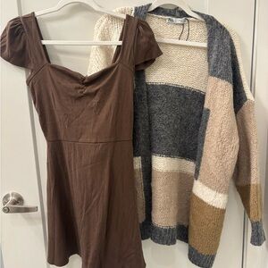 Zara Gray and Cream Chunky Knit Cardigan